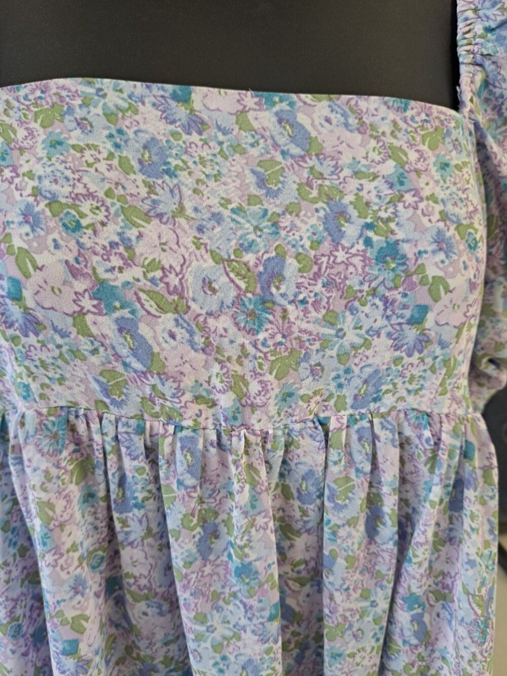 Storia Baby Doll Floral Puff Short Sleeve Midi Dress Smocked Square Neck S - Picture 3 of 15